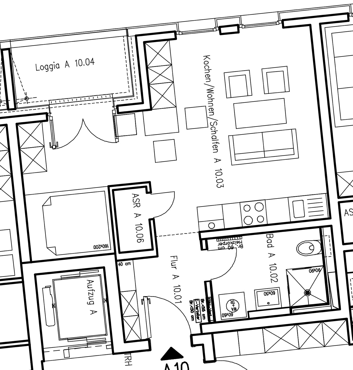 Grundriss 1,5-Zimmer-Wohnung Haus A (Regelgeschoss)