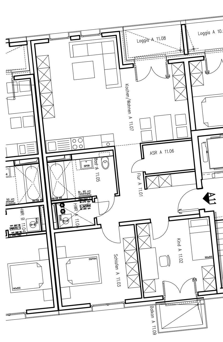 Grundriss 3-Zimmer-Wohnung Haus A (Regelgeschoss)