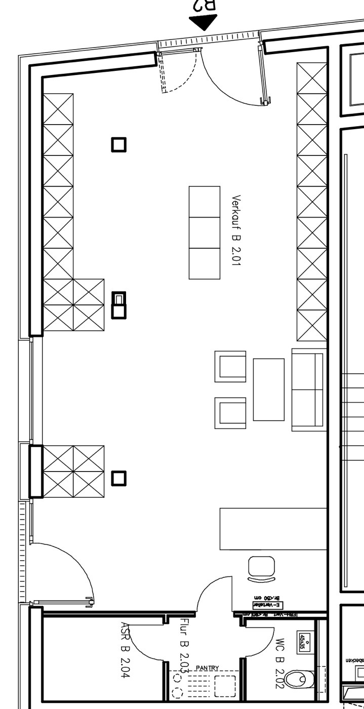 Grundriss Gewerbefläche B2 im Erdgeschoss